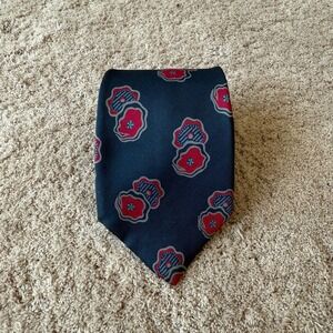 Envoy Mens Silk Tie Navy Blue Red Abstract Floral Poppy Pattern RN 20041 58x3.25